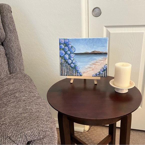 Hydrangeas by the Sea Acrylic Landscape Painting on Wrapped Canvas, 8x10" - Picture 2 of 3